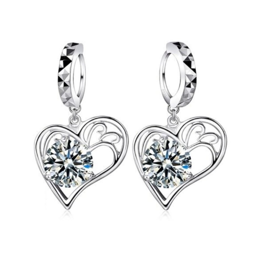 💎 NEW ❤️ Bundle Heart Elegant 925 Sterling Silver Earrings And Necklace Set - Picture 3 of 4